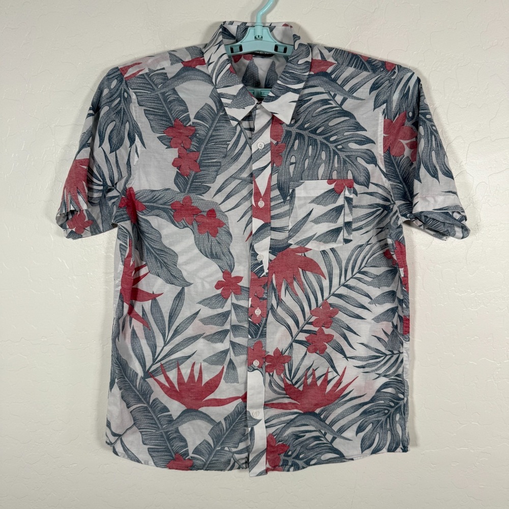 Travis Mathew Shirt Mens Large White Button Up Golf Hawaiian Floral Casual - Picture 1 of 8
